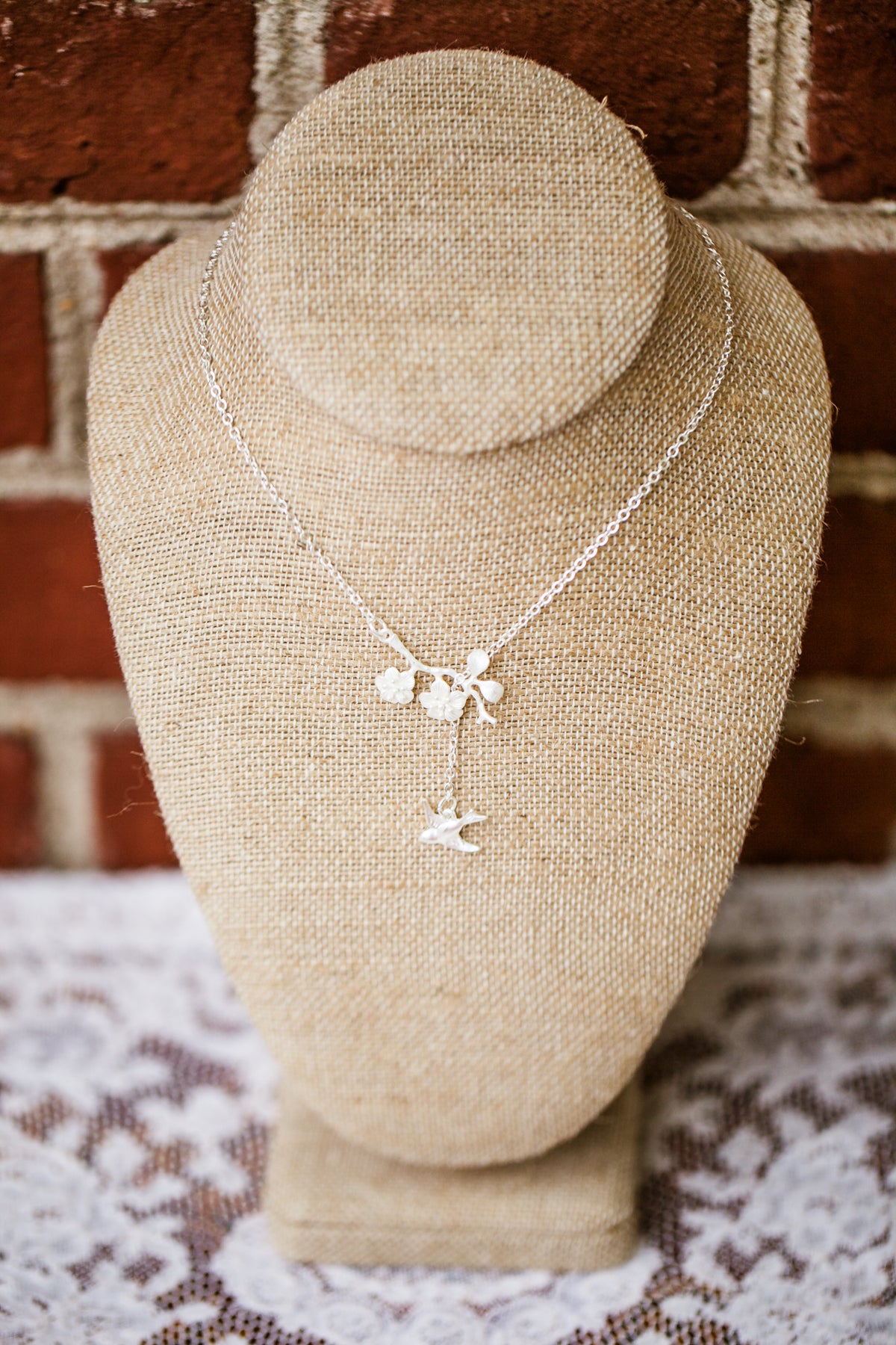 Bird Cage and Cherry Blossom Lariat Necklace (The Kimiko)