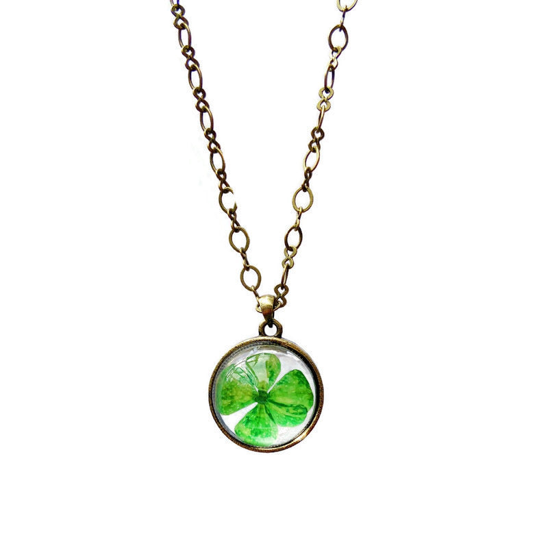 Four leaf clover necklace, pressed leaf, Lucky 4 leaf clover – Eight Acorns  Floral Preservation